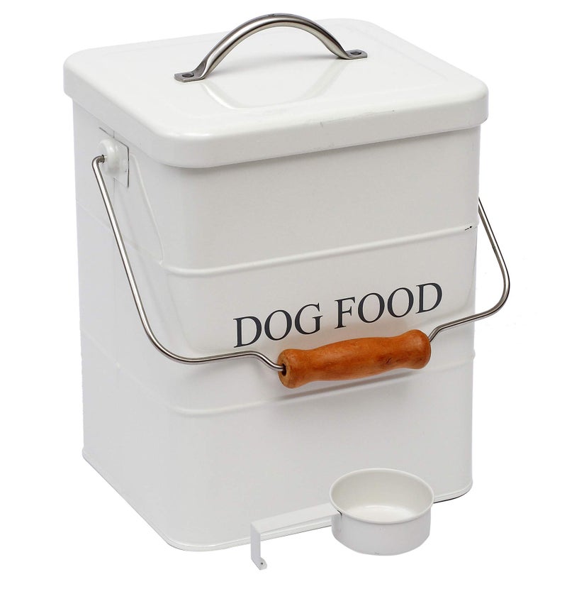 Morezi Dog Food Treat Storage Container with lid Scoop Included - Perfect Farmhouse Dog Food Bin for Kitchen Countertop, Shelf, Decoration Home - Dog Food - White - Image 1